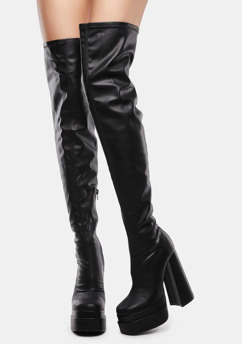 Obsidian Back To Business Platform Thigh High Boots