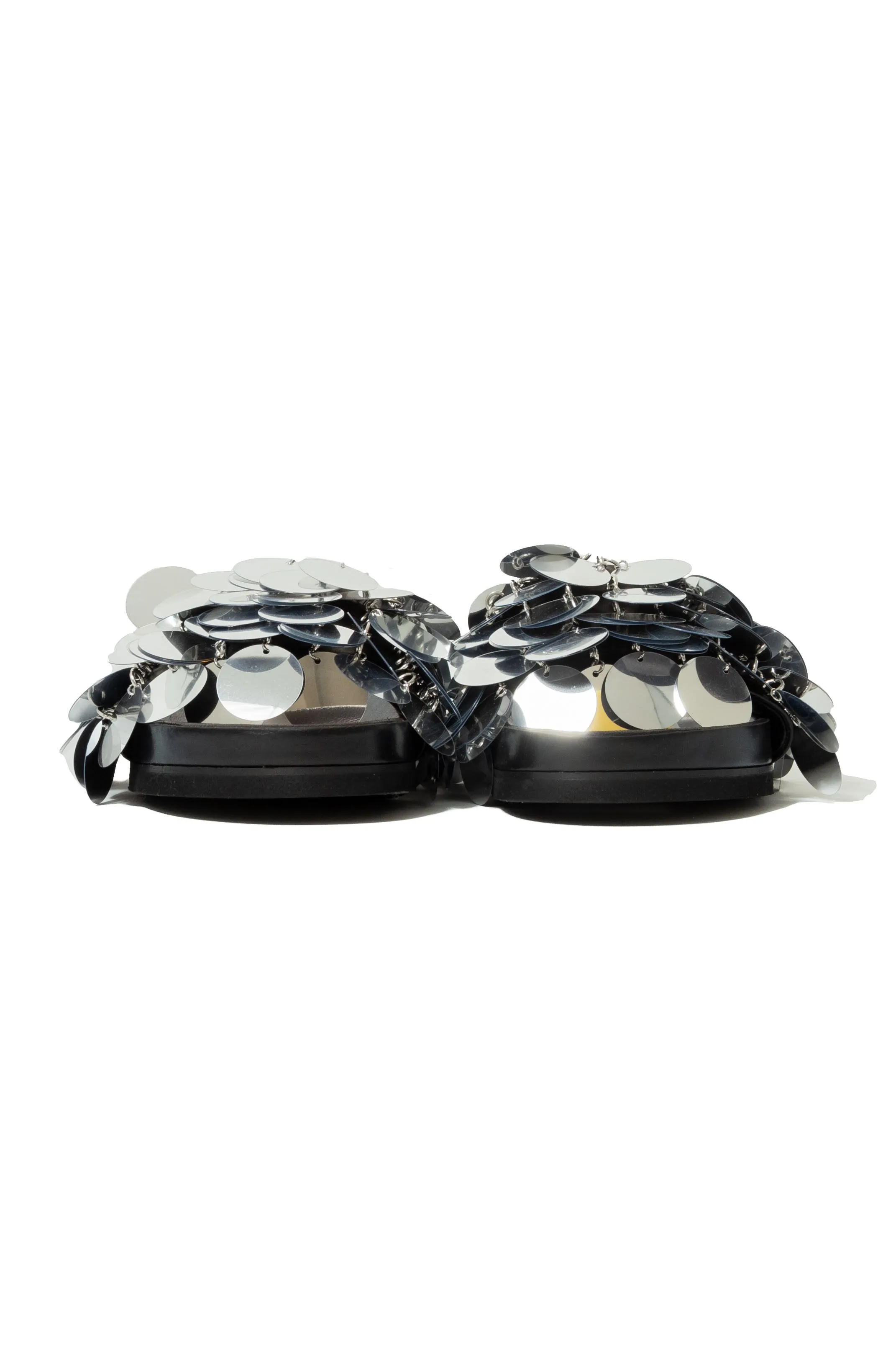 Paco Rabanne Sparkle Decorative Applique Slides Silver