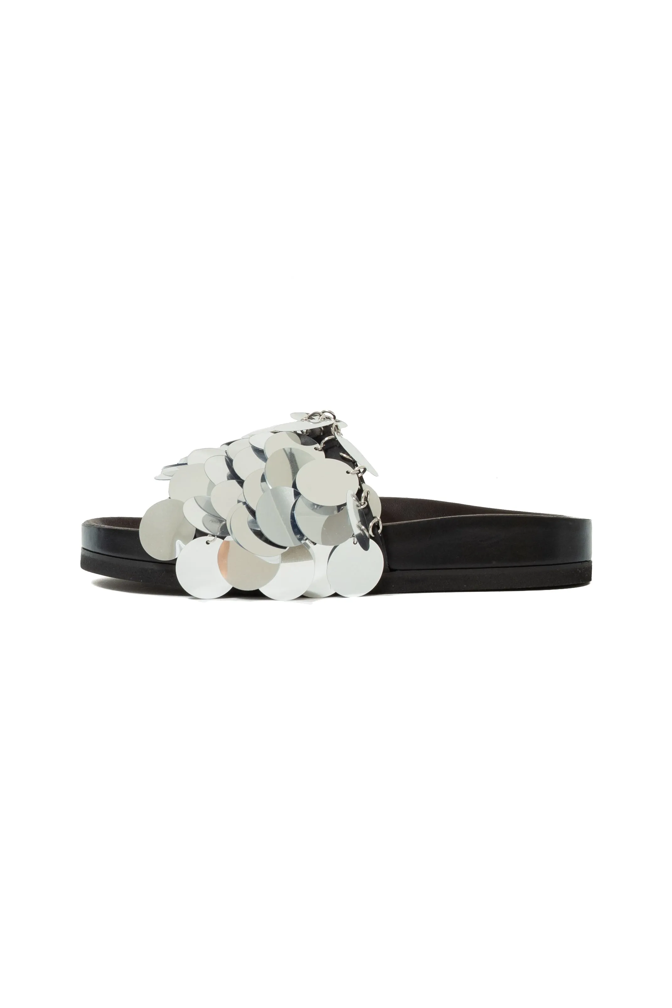 Paco Rabanne Sparkle Decorative Applique Slides Silver