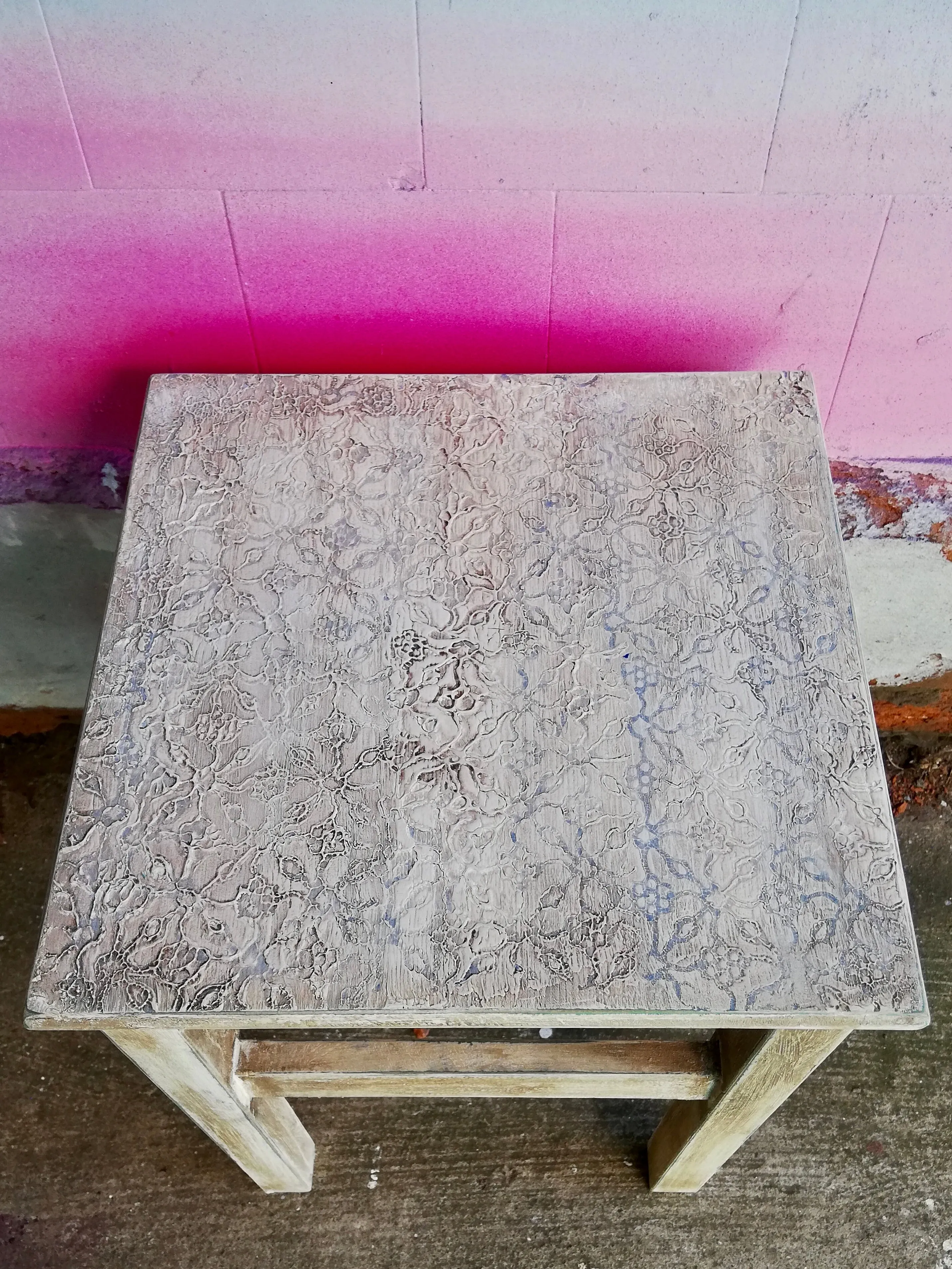 Painted and embossed side table / stool