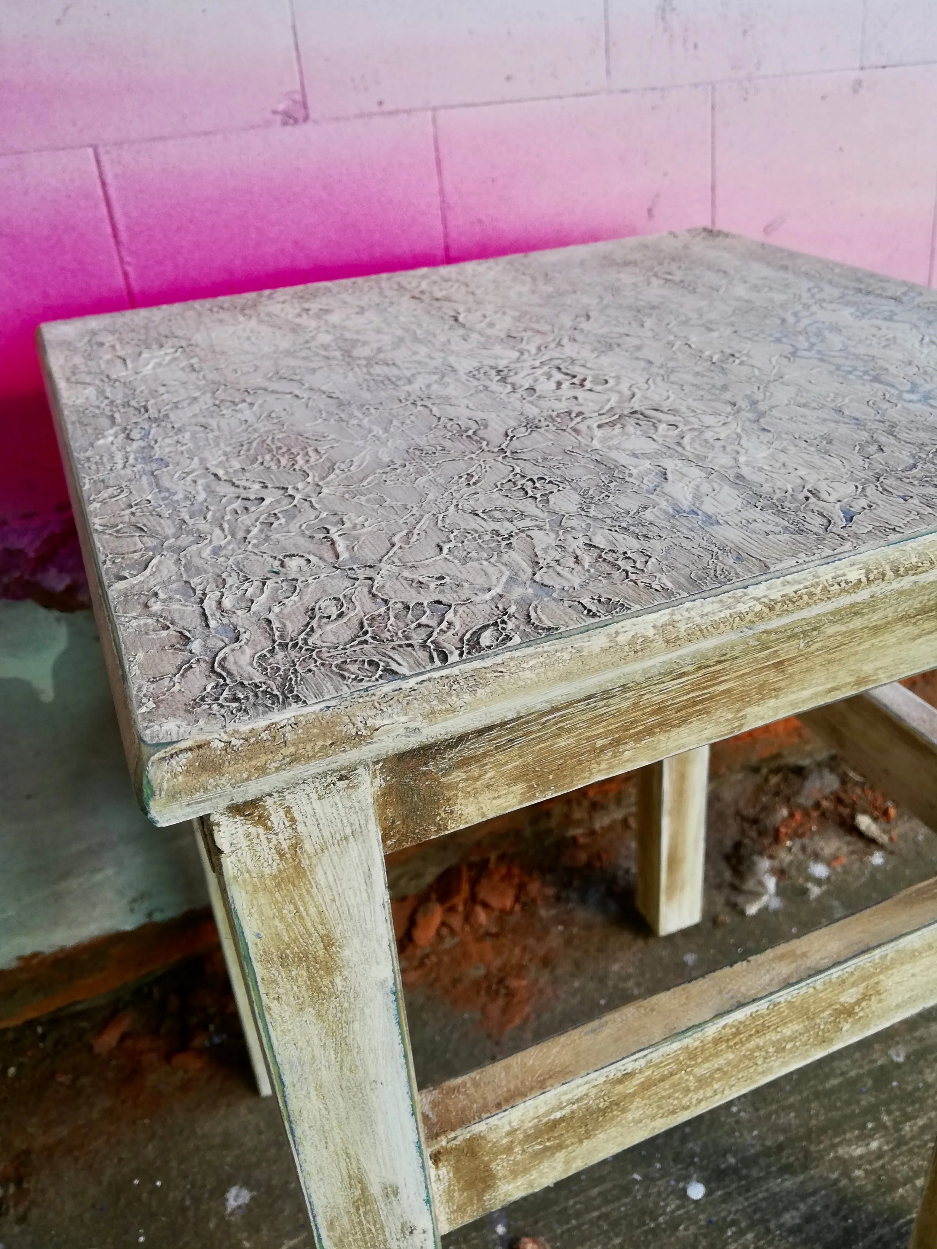 Painted and embossed side table / stool