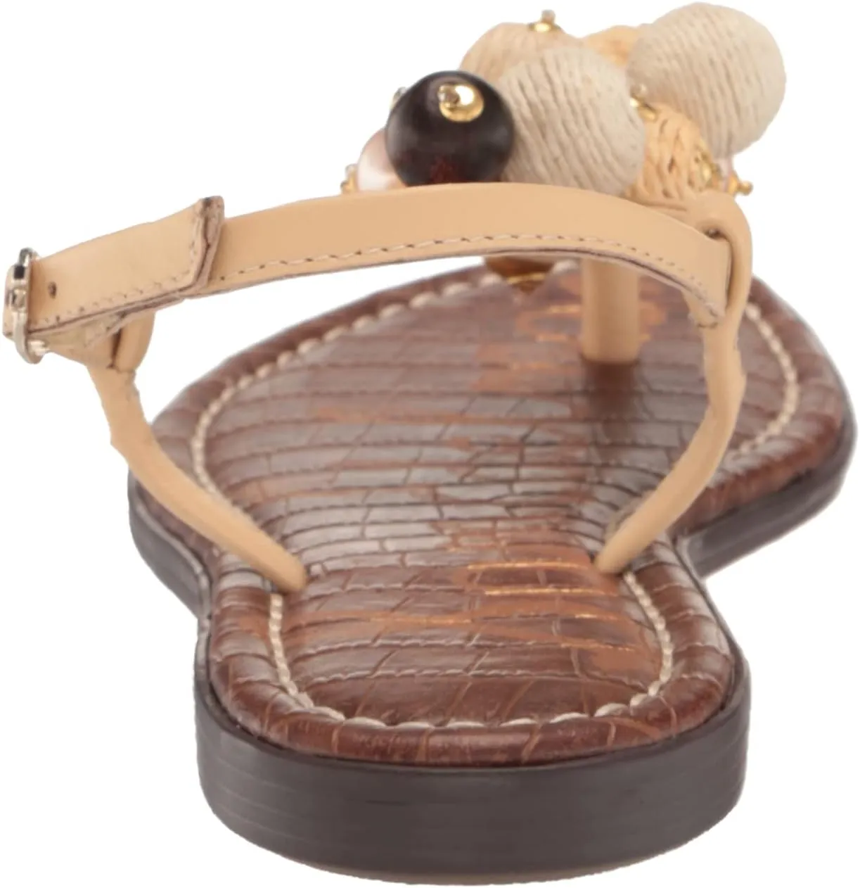 Sam Edelman Gretta Natural Beaded Accents Ankle Strap Open Toe Flats Sandals