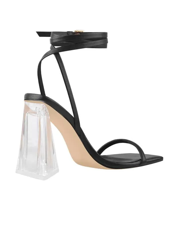Square Toe Lace Up Leather Sandal