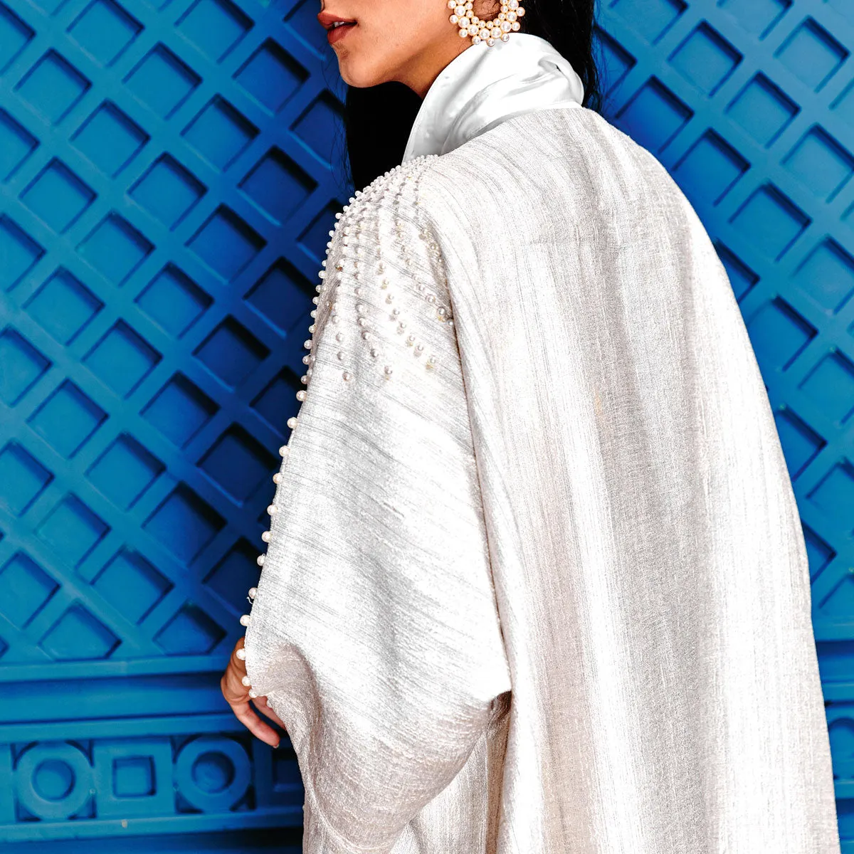 SWIRLS OF PEARLS ON SUGAR ABAYA