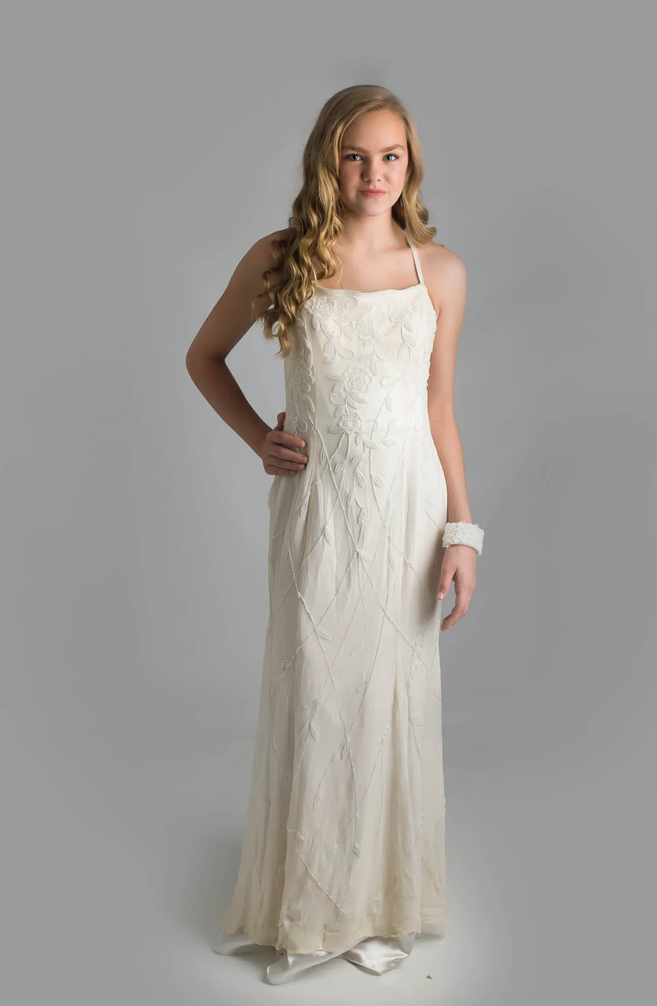 Wedding Silk Chiffon Beaded Long Dress - Fabiana